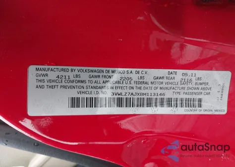 2011 Volkswagen Jetta 2.5L Sel from USA, damaged, VIN 3VWLZ7AJXBM113146